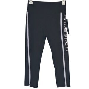 Bebe Sport Leggings Women S Black White Logo Stripe Activewear NWT